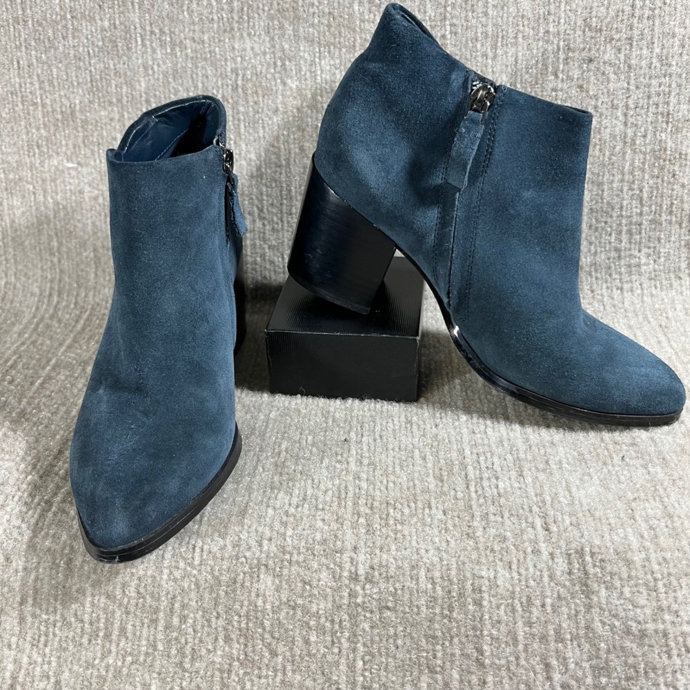 Marc FIsher Blue Suede Ankle Booties Zip Block Heel Fashion Shoes Womens 6.5M - Picture 1 of 11